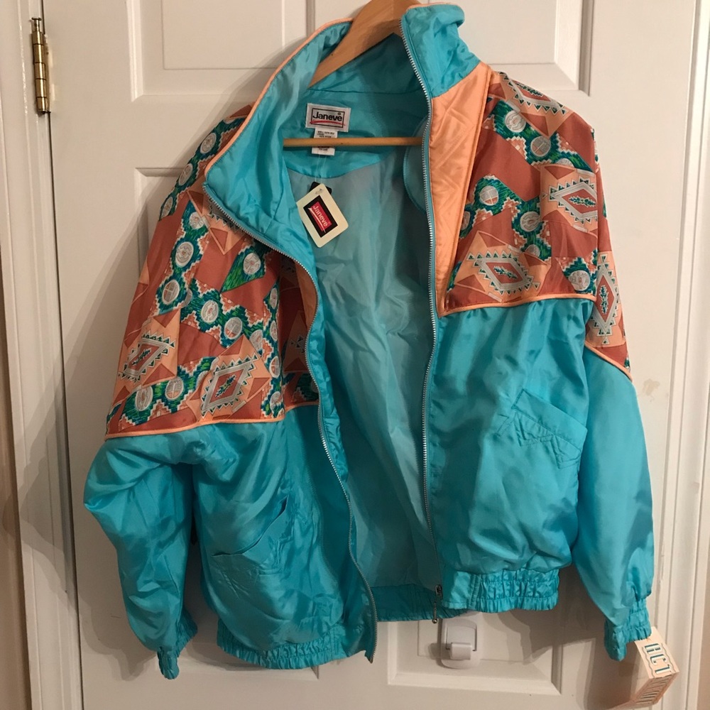 🔥JANEVE NWT 80s VINTAGE SILK JACKET PINK BLUE